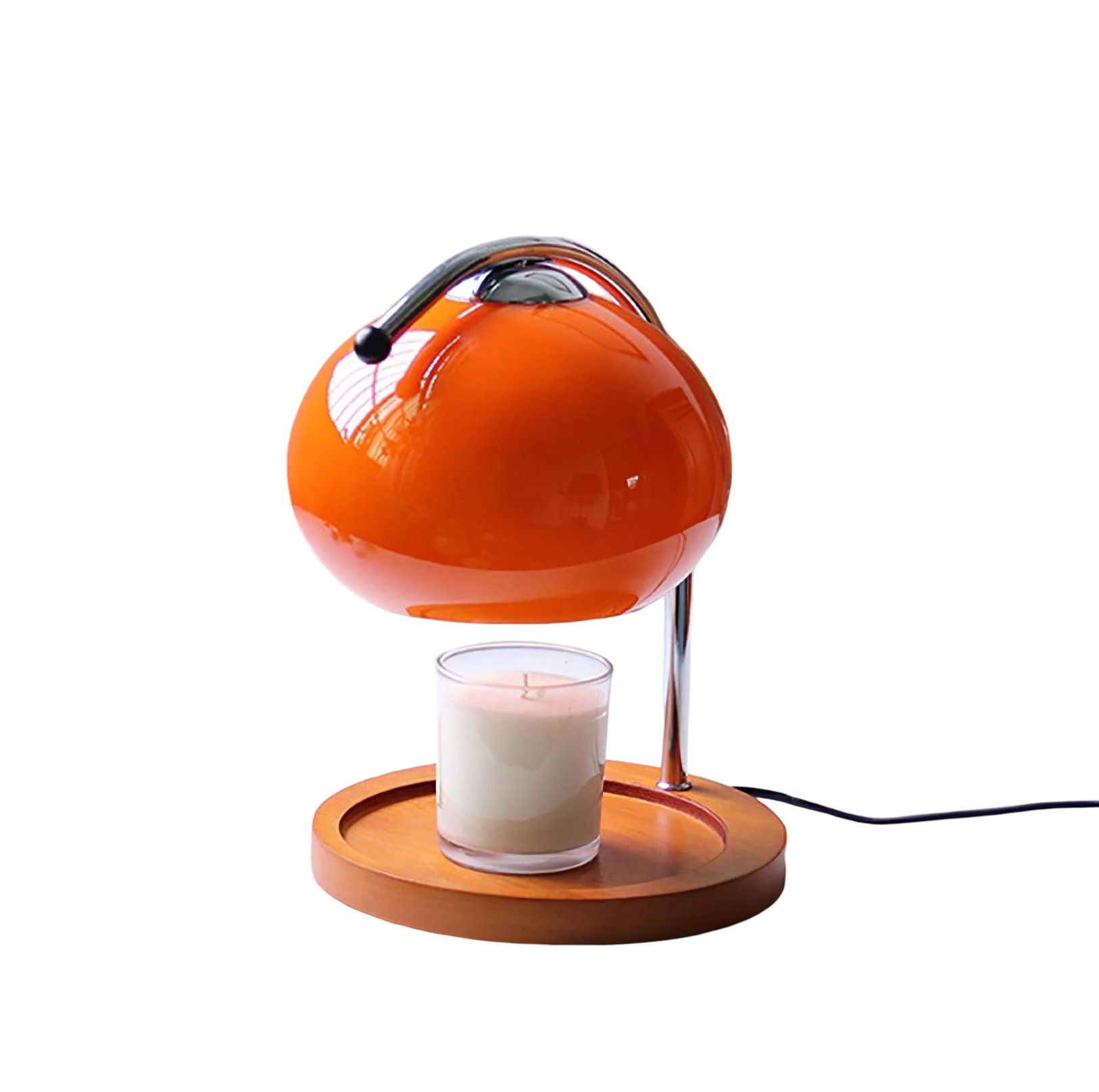 Electric Candle Warmer Lamp - Adjustable Orange Dome Candle Melter with Wood Base
