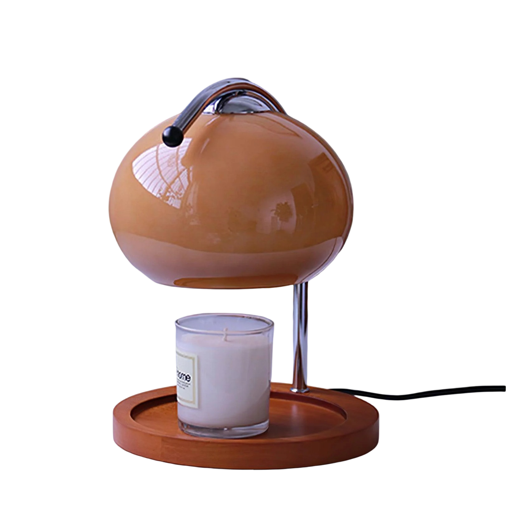Electric Candle Warmer Lamp - Adjustable Orange Dome Candle Melter with Wood Base