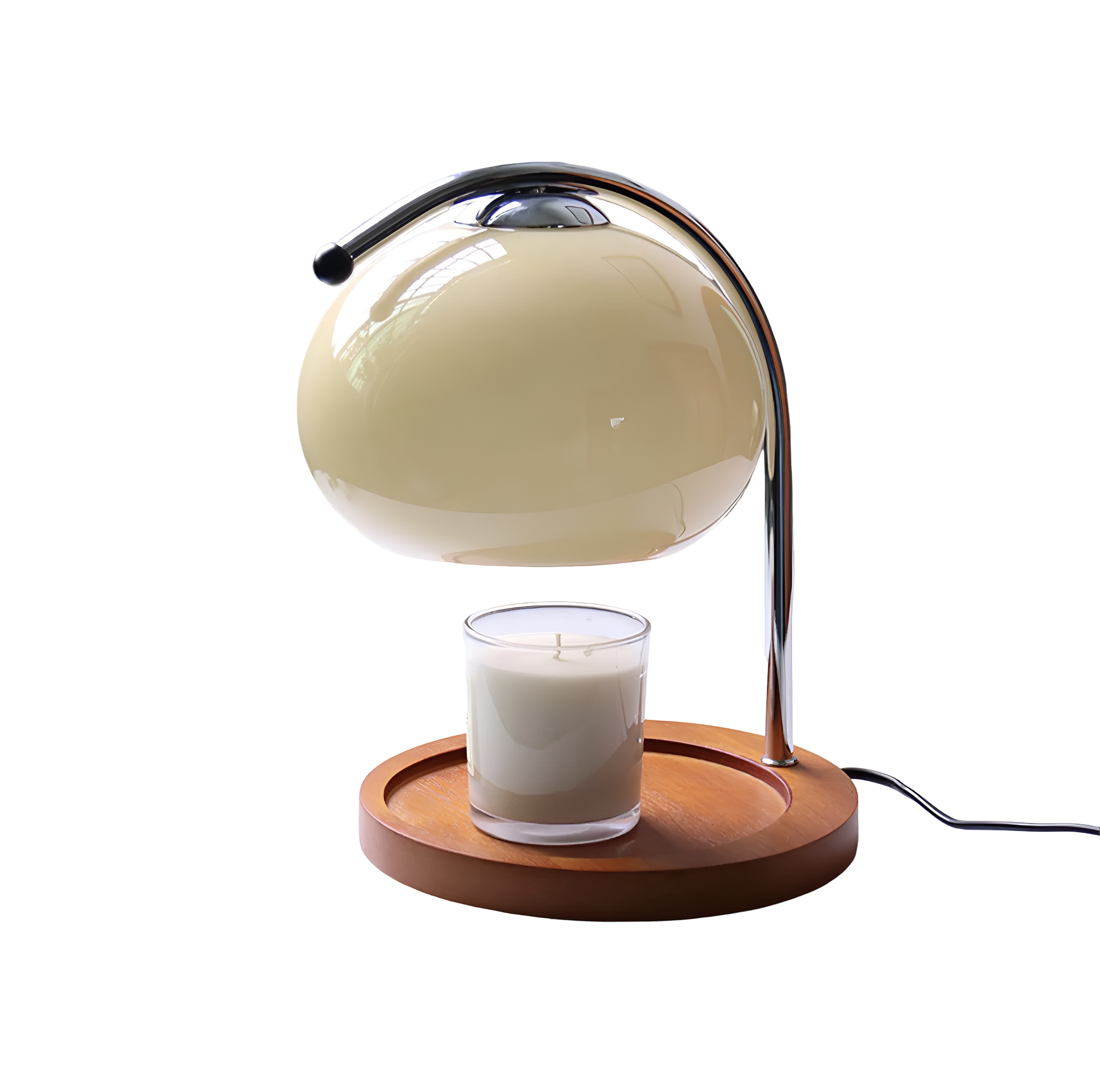 Electric Candle Warmer Lamp - Adjustable Orange Dome Candle Melter with Wood Base