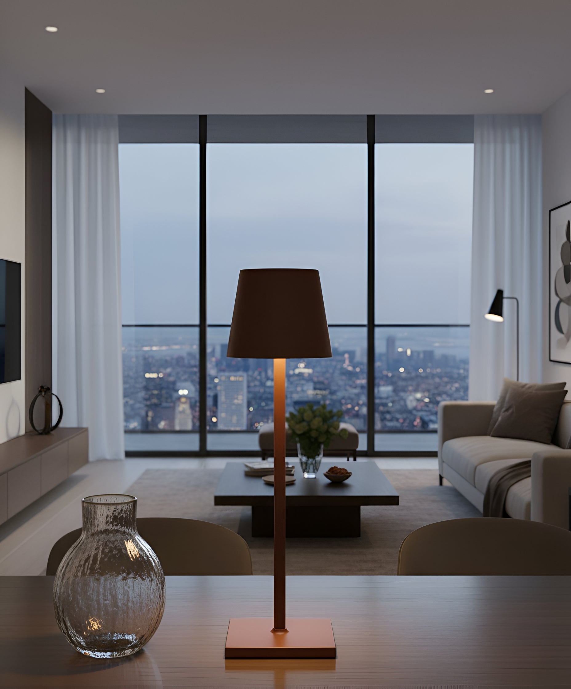 Modern Metal Table Lamp with Metal Drum Shade - 7 Colors