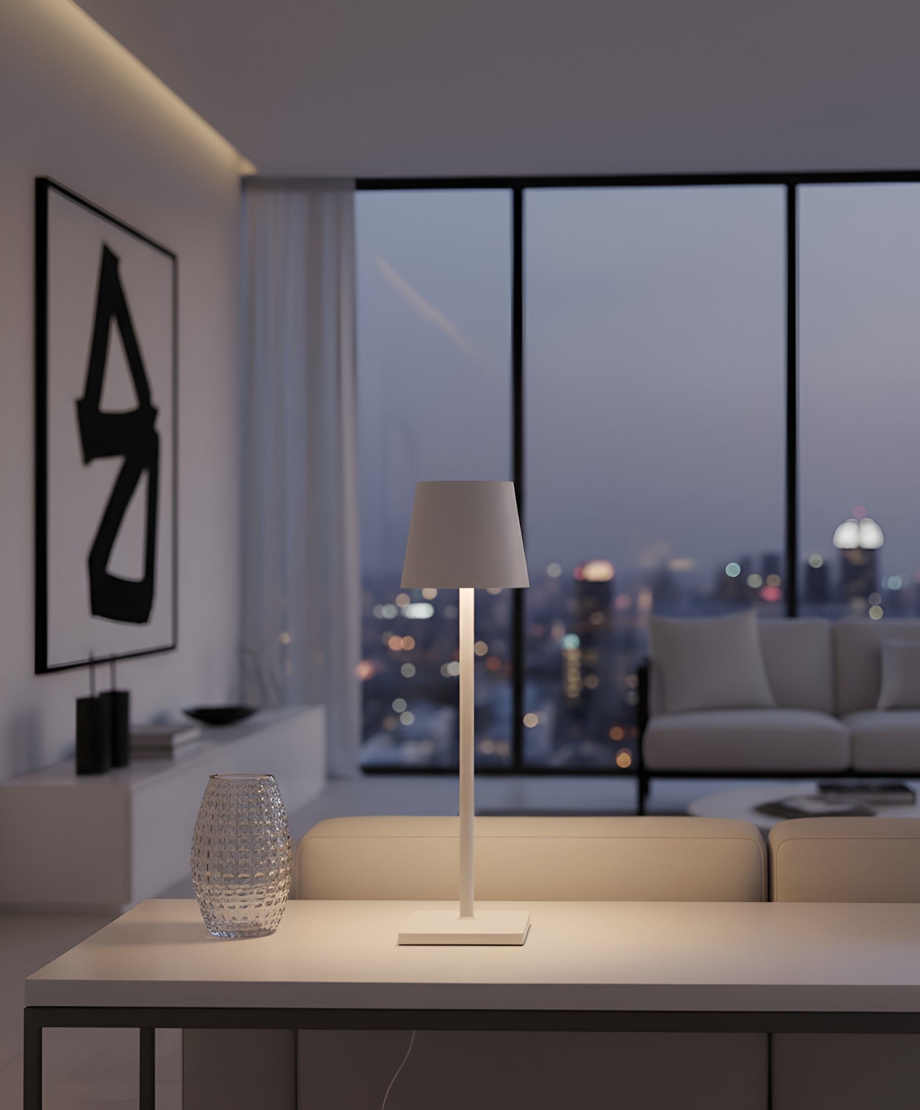 Modern Metal Table Lamp with Metal Drum Shade - 7 Colors