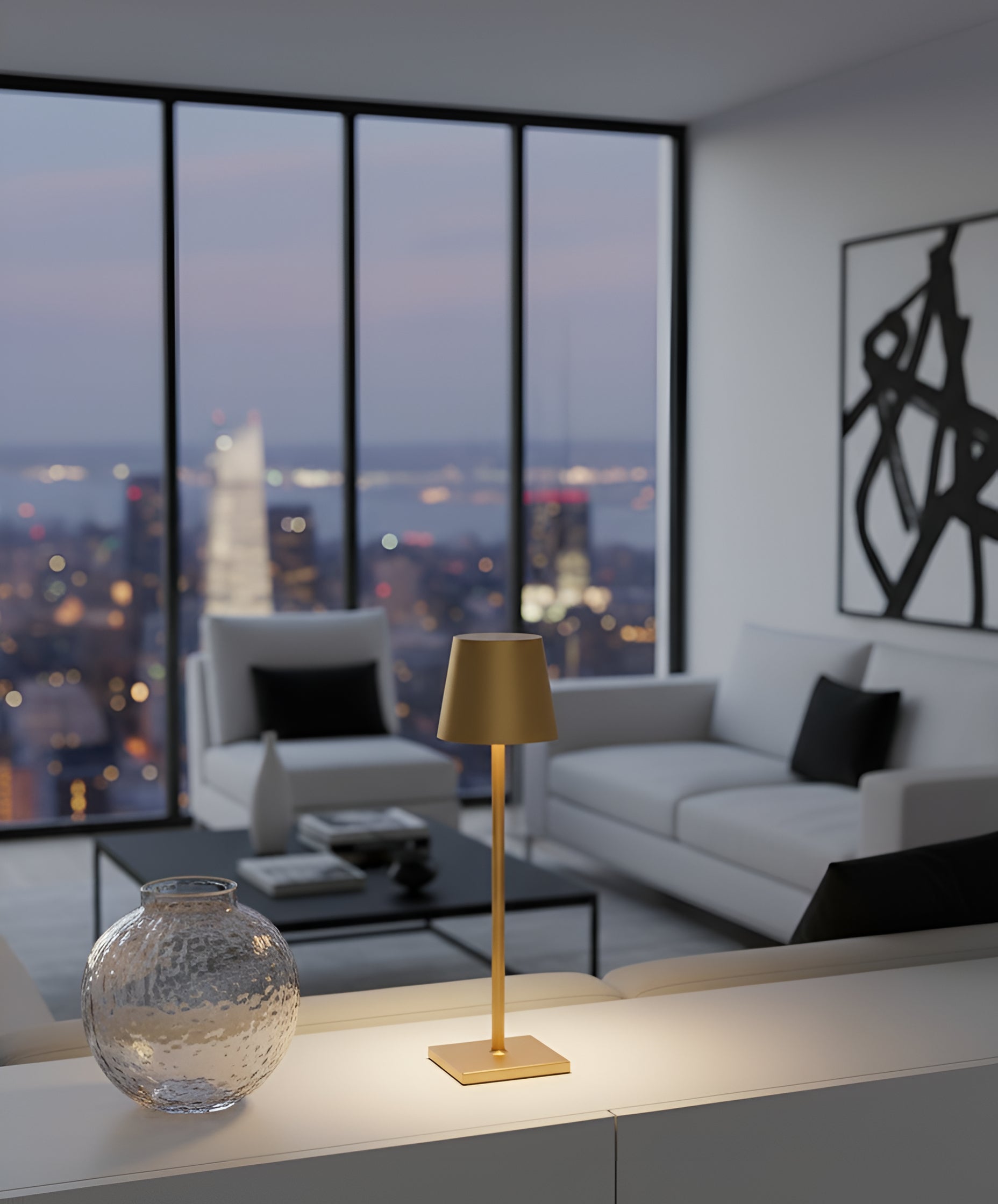 Modern Metal Table Lamp with Metal Drum Shade - 7 Colors