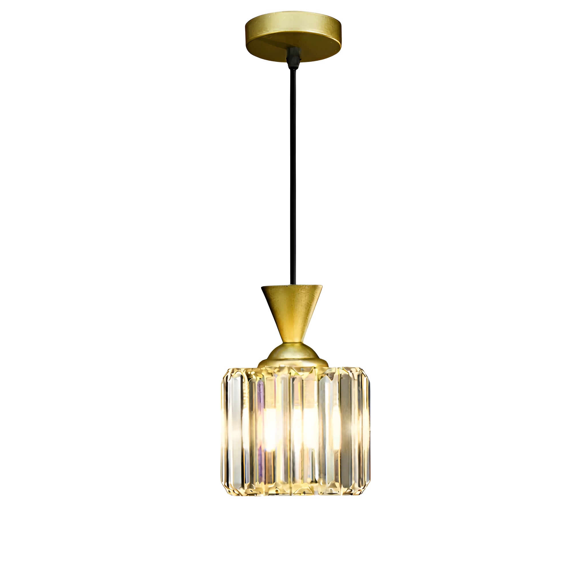 Brass Crystal Pendant Light - Fluted Glass Hanging Lamp