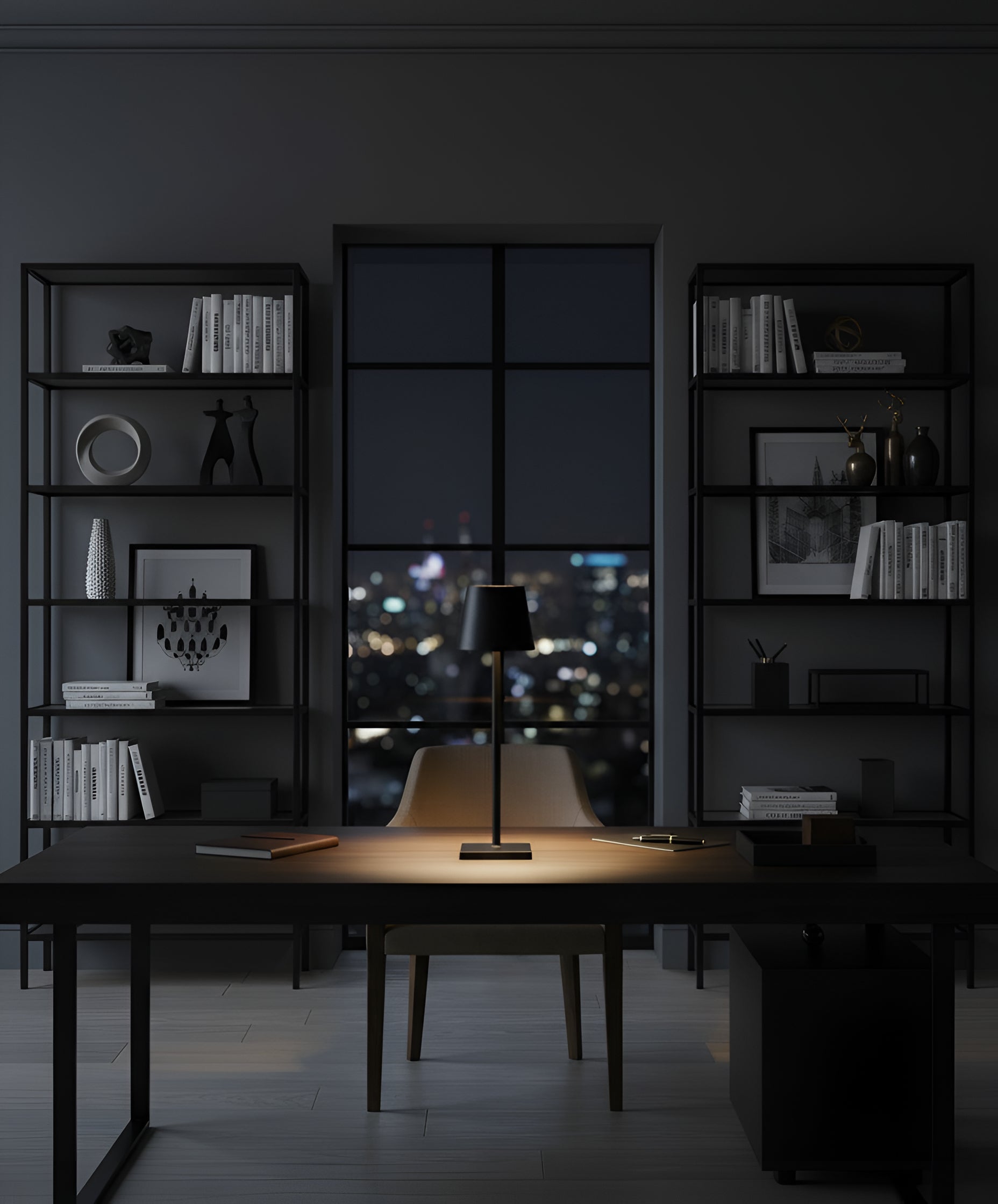 Modern Metal Table Lamp with Metal Drum Shade - 7 Colors