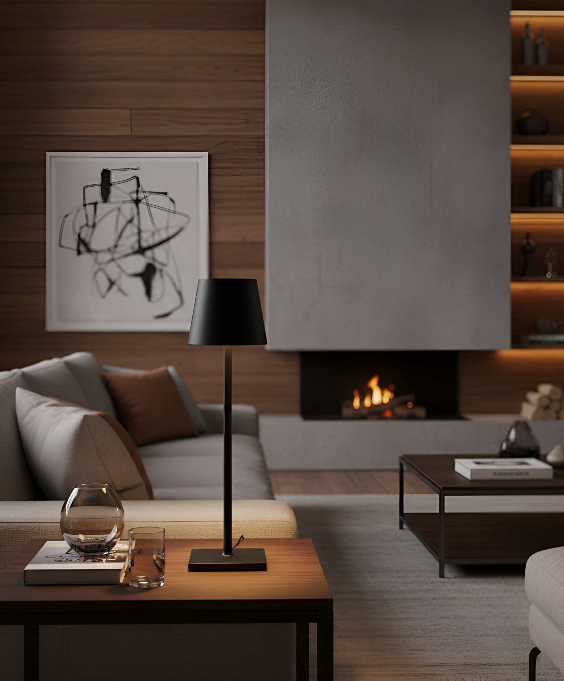 Modern Metal Table Lamp with Metal Drum Shade - 7 Colors