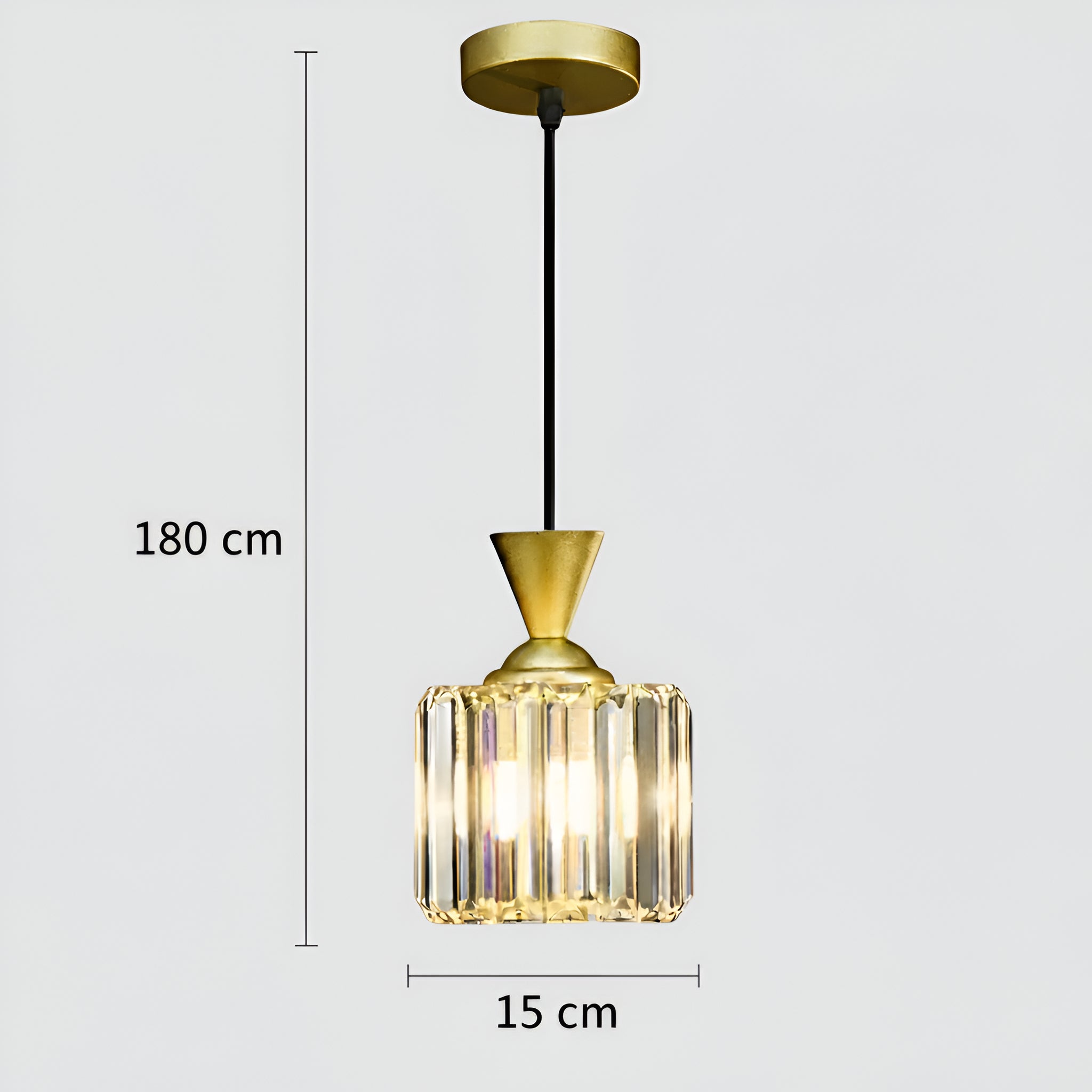 Brass Crystal Pendant Light - Fluted Glass Hanging Lamp