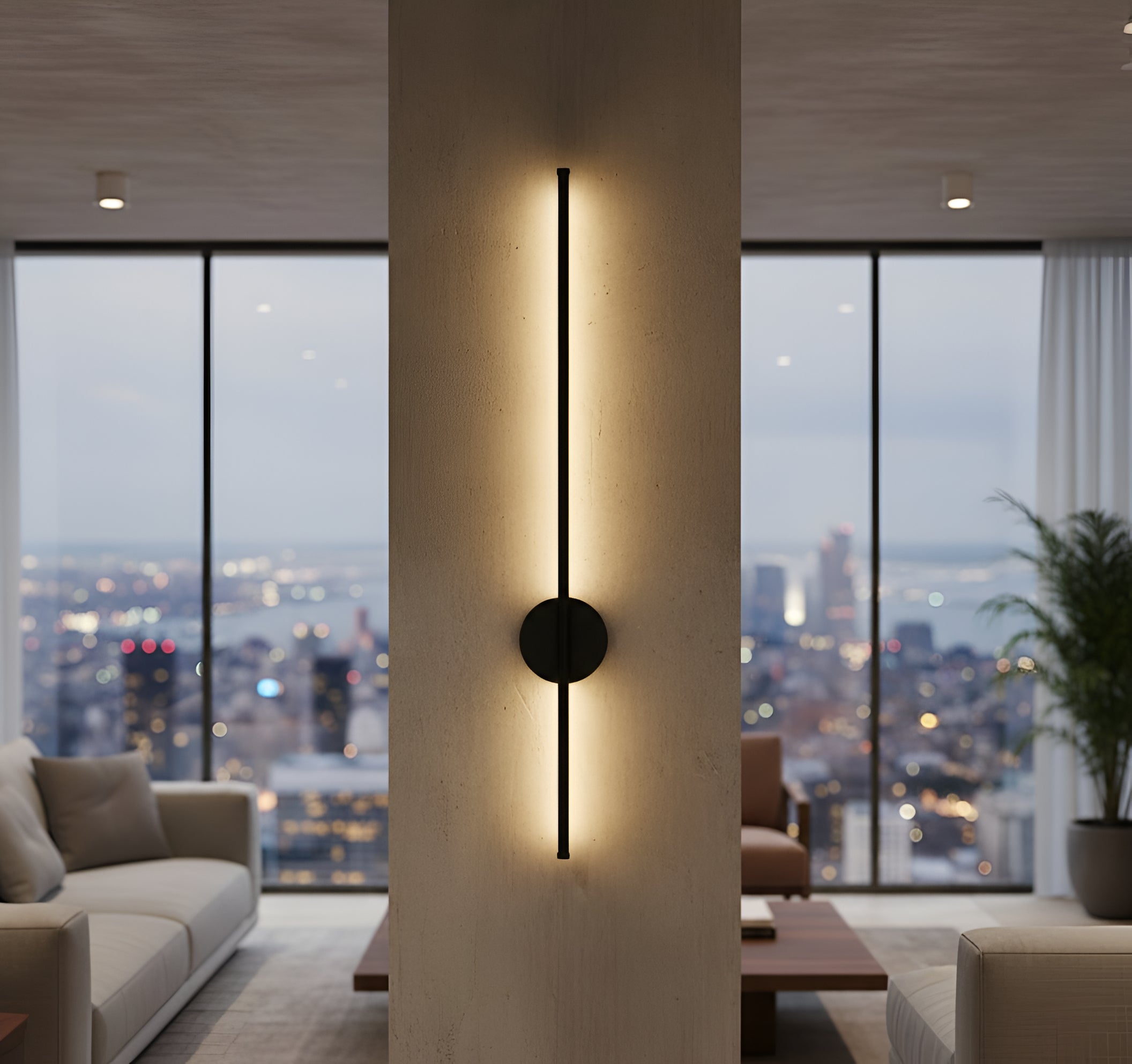 Linear LED Wall Sconce with Circular Mount
