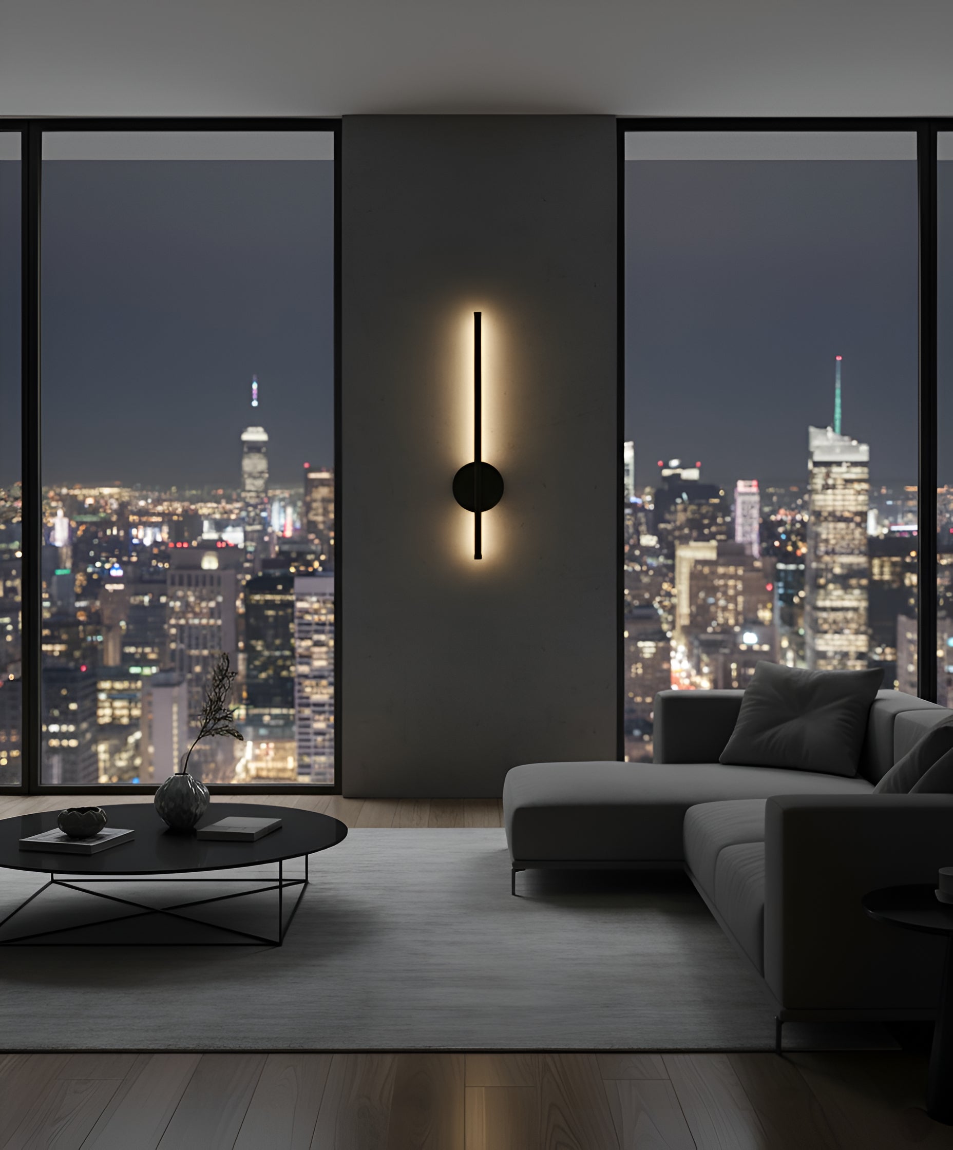 Linear LED Wall Sconce with Circular Mount