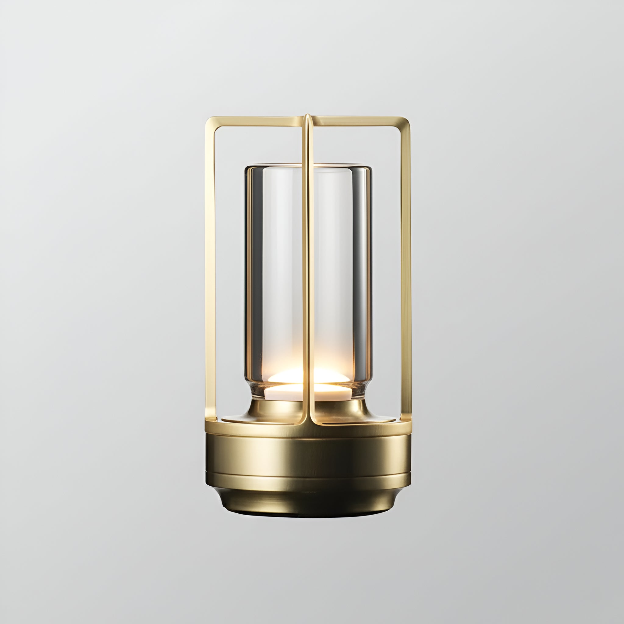 Modern Brass Table Lamp with Glass Hurricane Shade