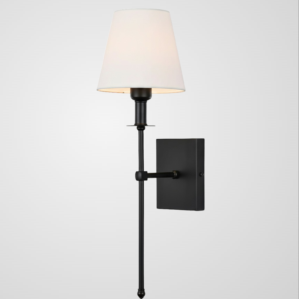 Rustic Black Swing Arm Wall Lamp with White Shade